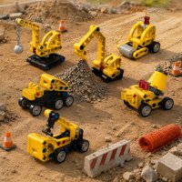 Ensemble de blocs de construction de véhicules de chantier, 229 pièces, plastique ABS, 6 modèles dans une boîte, excavatrice, grue, bétonnière, jouet éducatif pour enfants