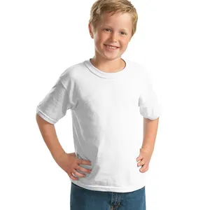 定制批发夏季100% 纯棉儿童t恤丝网印刷普通空白白色男童女童t恤带标志