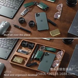 Wooden Desktop Organizer Tray With Compartments For Phone Glasses <b>Headphones</b> Storage Office Use - Product Image 4