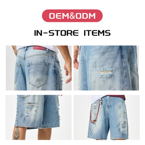 Pantalones Cortos <span class=keywords><strong>de</strong></span> Mezclilla Desgastados Estilo Americano para <span class=keywords><strong>Hombre</strong></span>, Corte Recto Holgado, Casual, Lavado, Estilo Urbano, Verano 2026 - Product Image 3