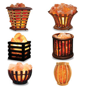 Lampes en sel de l'Himalaya en panier, avec morceaux de sel, ensemble complet, cordon électrique et ampoule, matériaux organiques - Product Image 1