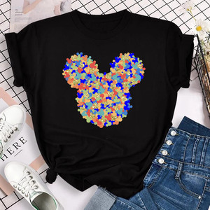 Camisetas deportivas informales de manga corta con estampado de dibujos animados para mujer, camiseta de entrenamiento holgada para chica - Product Image 1
