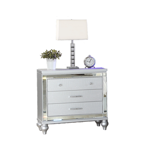 Modern <b>Mirror</b> Framed 3 Drawer Nightstand Silver Wood Finish Bedroom Furniture - Product Image 4