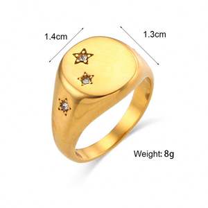Anillo popular de Venta caliente de moda INS 18K PVD oro Acero inoxidable circón plateado estrella anillo de cara redonda - Product Image 3