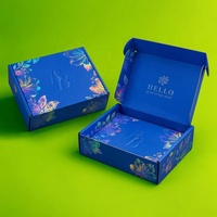 Cajas Personalizadas con Logotipo, Caja de Envío Corrugada Azul Real de Lujo con Estampado Floral Holográfico, para Cosméticos, Cuidado de la Piel, Regalos y Suscripciones