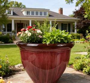 Оптовые глянцевые текстурированные кашпо из полипропилена с эффектом керамики, легкие цветочные горшки разных цветов для дома и сада - Product Image 1