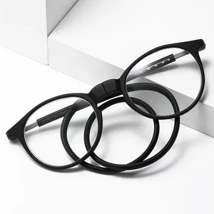 FF2219 kacamata baca Pria Wanita, lensa mata bisa diganti gantungan leher pembaca komputer lipat bingkai bulat magnetik