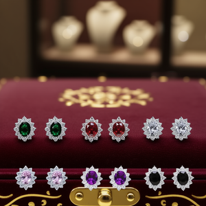 Orecchini classici a forma di fiore per donna, taglio ovale, cristallo, strass, lega di zinco placcata in rodio, gioielli da indossare tutti i giorni - Product Image 2