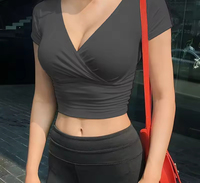 2025 ropa de mujer ropa de calle moda coreana corsé Tops Camisetas manga corta Y2k Crop Top nuevo verano negro Sexy cuello en V