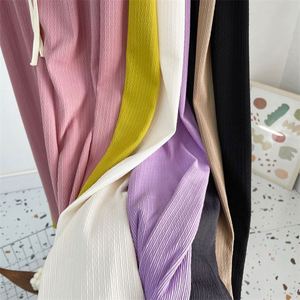 Pantalones de poliéster I-0576 de corte de bota, cintura alta, transpirables, elegantes, casuales, largos hasta el suelo, de seda helada, impermeables, ecológicos y formales para primavera - Product Image 5