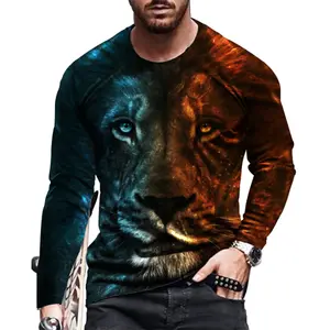 2023 New long-sleeved T-shirt men's fashion 3D digital print pattern street trend tops