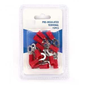 Terminale preisolato rosso RV5.5-6, 15 unità per blister, ideale per connessioni elettriche sicure ed efficienti. - Product Image 1