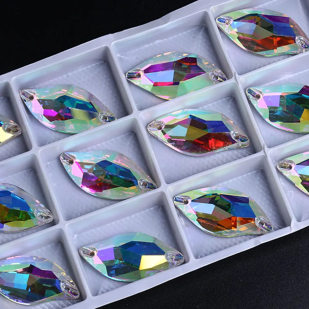 XULIN K9 Vidro Rhinestone Beads Forma de Folha de Diamante Apartamento de Volta Costurar em Grânulos de Strass para Vestido de Noiva