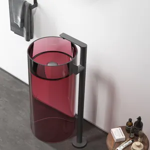 Transparent Pedestal Wash Basin Crystal Pure Resin Stone Freestanding Round Sink Floor Stand For Bathroom For Hotels