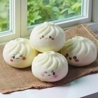 Peluche Mignonne en Forme de Boulette Vapeur, à Remontée Lente, Motif Visage Kawaii, Impression Crème, Anti-Stress, Cadeau de Bureau