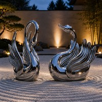 Handgefertigte Zeitgenössische Schwan-Kunstinstallation - Maßgefertigte Metallskulpturen Außenskulpturen Edelstahl