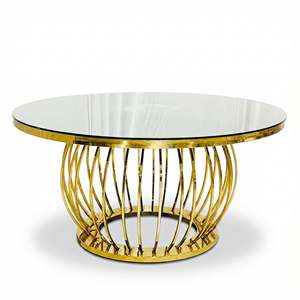 Table de mariage ovale de luxe personnalisée en acier inoxydable doré avec base en cage et plateau en verre trempé miroir pour banquets - Product Image 3