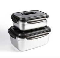 Boîte de conservation de produits frais en acier inoxydable de grande capacité avec poignée de couvercle Conteneurs de conservation des aliments scellés pour réfrigérateur Organisateur de cuisine