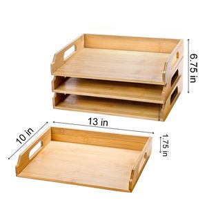 <span class=keywords><strong>Plateau</strong></span> en bambou empilable de 3 pièces, rangement de fichiers, organisateur de <span class=keywords><strong>bureau</strong></span>, adapté aux magazines en papier A4, reçus, fournitures de <span class=keywords><strong>bureau</strong></span> - Product Image 2