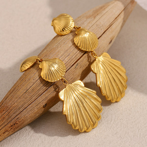 Pendientes de concha de oro de 18 quilates inspirados en el océano, Pendientes colgantes de acero inoxidable para mujer <span class=keywords><strong>E190</strong></span>, novedad de 2025 - Product Image 2