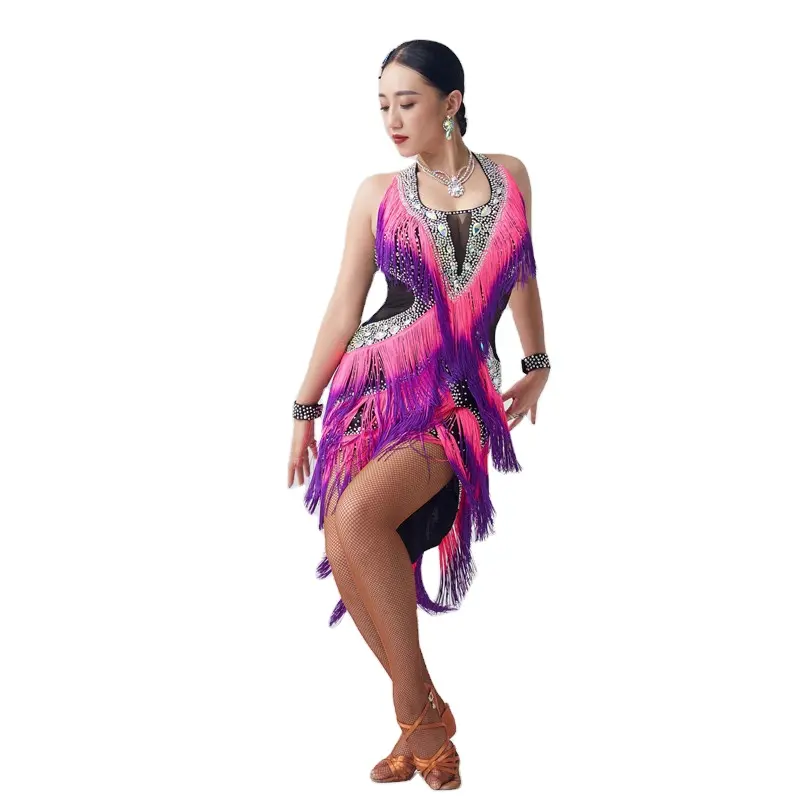 Fantasia latina de alta qualidade para dança, L-2057, venda quente, traje de dança, borla, latina, para baile