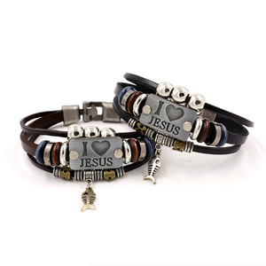 Q749 te amo Jesús Vintage <span class=keywords><strong>de</strong></span> cuero muñeca banda cuerda cristiana <span class=keywords><strong>pulsera</strong></span> ajustable pulseras y brazaletes - Product Image 6