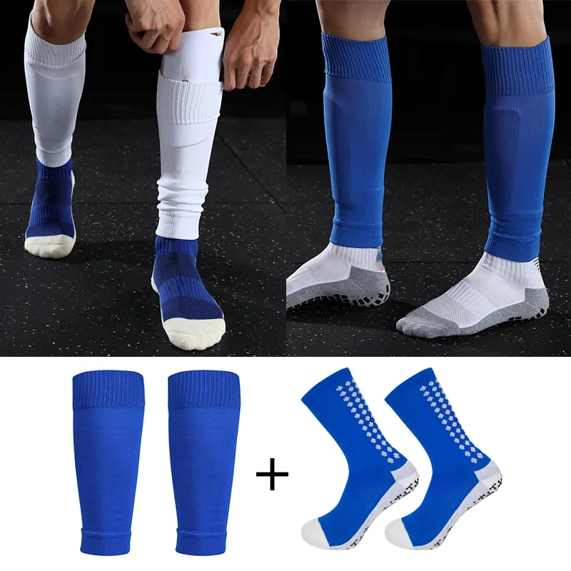 Adults Soccer Football Long Tube Pads Sports Calf Brace Shin Guard Sleeve Leg Protector Anti-Slip Socks Set With Pocket