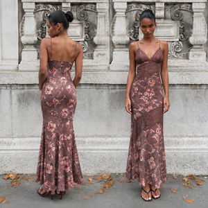 Floral Embroidered <b>Vintage</b> Lace Trim Spaghetti Strap Natural Waist Summer Maxi <b>Dress</b> <b>for</b> <b>Women</b> Boho Casual Wear - Product Image 1