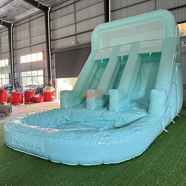 Light Blue Pastel Inflatable Water Slide Double lane Inflatable Slide with Blower