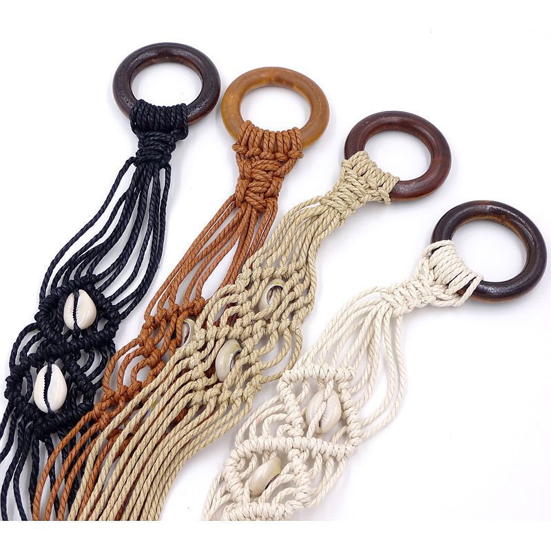 BT0638 модный плетеный женский ремень с деревянной пряжкой ручной работы, плетеный пояс для платьев, оптовая продажа