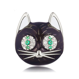 Breloques en <span class=keywords><strong>argent</strong></span> Chat Noir avec perles <span class=keywords><strong>d</strong></span>'œil en zircon vert, compatibles avec les bracelets originaux, bijoux pour Noël, Halloween, anniversaire, Berluque - Product Image 1
