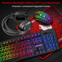 T-WOLF TF400 Ensemble Gaming Filaire 4-en-1 Portable avec Clavier, Souris, Tapis de Souris et Casque Lumière LED pour Ordinateur