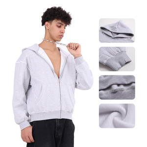 Sudadera con capucha y cremallera para hombre con logo personalizado, forro polar de 350G, corte holgado, diseño de costura de 3 agujas y 5 hilos. - Product Image 2