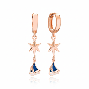 Ship and North Star Design Enamel <b>Dangle</b> <b>Earrings</b> Fine Jewellery Turkish Handmade Wholesale 925 Sterling <b>Silver</b> Jewelry - Product Image 2