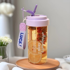 Taza de té floral de diseño recto, de una sola pieza, con pajita, portátil, para estudiantes y niñas, resistente a caídas, engrosada. - Product Image 2