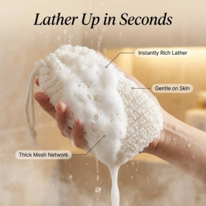 Sac en filet gaufré blanc pur pour éponge de bain moussante, pochette à cordon pour économiser le savon, sac réutilisable pour bulles de savon, accessoire de nettoyage pour la <span class=keywords><strong>douche</strong></span> - Product Image 3