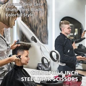 Ciseaux à cheveux professionnels colorés de 6,0 pouces en acier inoxydable à lame tranchante et manche en céramique pour la coupe de cheveux en usine - Product Image 2
