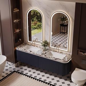 Modern luxe eco-vriendelijke waterbestendige wandgemonteerde villa badkamerkast slimme spiegel echt marmeren aanrechtblad gelakt - Product Image 4