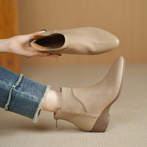 Botas de Mujer Estilo Coreano 2025, Retro, Moda, Tacón Plano, Cierre Trasero, Punta en Pico, de Cuero - Product Image 3