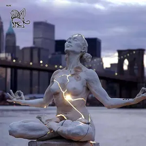 BLVE著名艺术家现代艺术设计发光裸女坐瑜伽青铜雕像金属膨胀雕塑