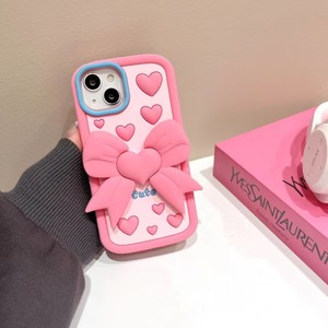 เคสโทรศัพท์ซิลิโคน 3 มิติ รูปหัวใจผูกโบว์ พร้อมขาตั้งแบบซ่อน สำหรับ iPhone 14/13 ใช้ได้กับ 12/11 16/15 Pro <span class=keywords><strong>Max</strong></span> - Product Image 3