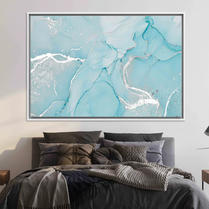 Tableau sur toile en encre alcoolisée bleu marbre argenté : Décoration élégante pour la maison, TOILE ENCADRÉE BLANCHE - Product Image 3