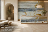 Dalle de quartzite bleu Louise FANCY STONE 18 mm, pierre polie pour îlot de cuisine, meuble-lavabo de salle de bain, mur d'accent d'hôtel, design d'intérieur