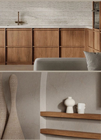 Meuble de cuisine professionnel tout-en-un, finition bois couleur noyer, style Shaker, avec placage en bois rainuré et accessoires