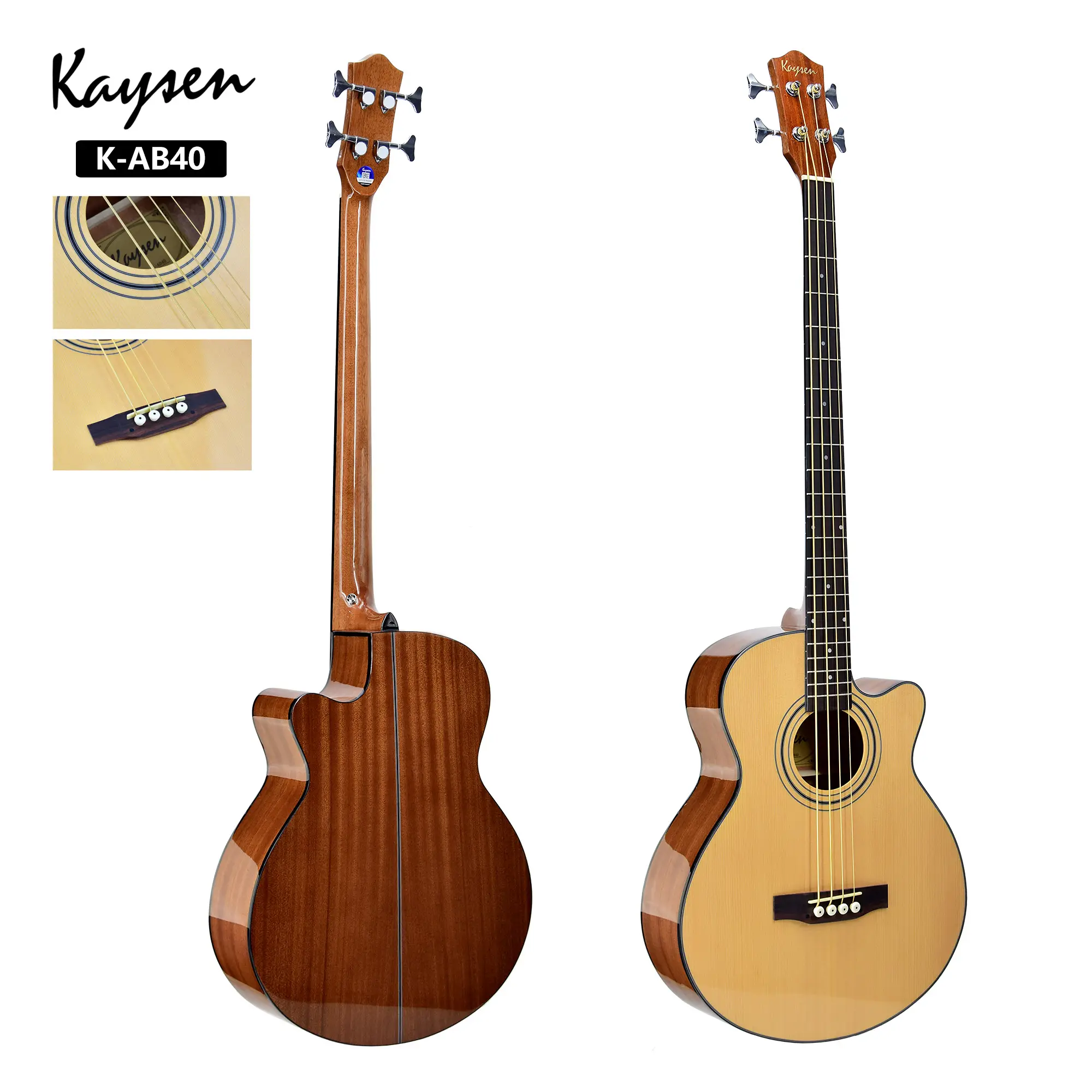 Hot-selling spruce top acoustic plywood body bass guitar with 4 strings made in china