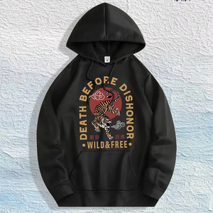 Entrepôt local américain : sweat à capuche en coton 100 % avec motif de tigre « Death Before Dishonor », 7 couleurs - Product Image 1