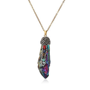 Collier en acier inoxydable avec pendentif en cristal multicolore naturel, bijoux de mode Chakra, strass et pierres précieuses irrégulières de forme libre - Product Image 5