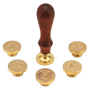 ชุดตราประทับขี้ผึ้ง 6 ชิ้น ลายพฤกษศาสตร์ หัวตราประทับขี้ผึ้ง + ด้ามไม้ 1 ชิ้น ชุดตราประทับขี้ผึ้ง - Product Image 4