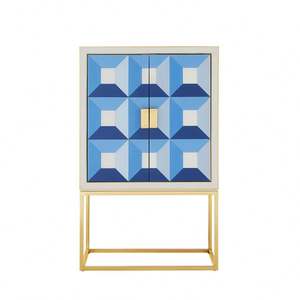 Credenza Blu Jonathan Adler in Legno Massello, Bianco Lucido, Stile Artistico Colorato, Set Consolle con Specchio - Product Image 1