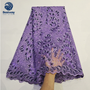 Última tela de encaje francés africano de Color Lila 2020 encaje de tul de secuencia francesa al por mayor - Product Image 1
